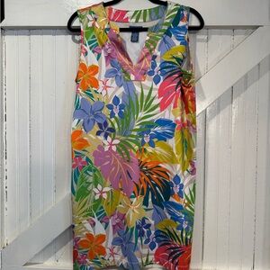 Caribbean Joe Tropical Floral Sleeveless Shift Dress | Size M